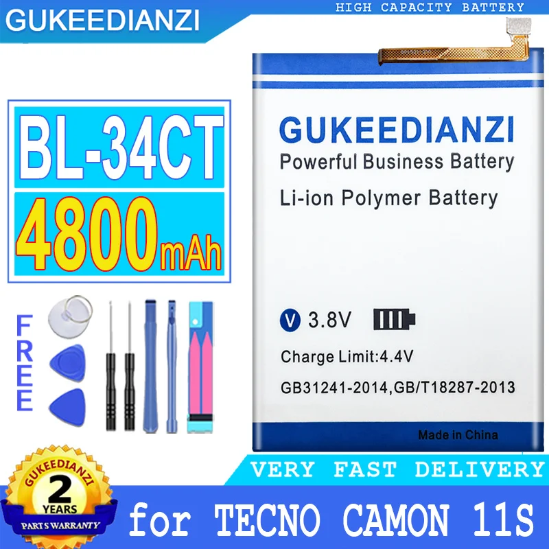 

Bateria 4800mAh Originnal High Capacity Replacement Battery BL-34CT For TECno CAMON 11S Big Power High Quality Battery