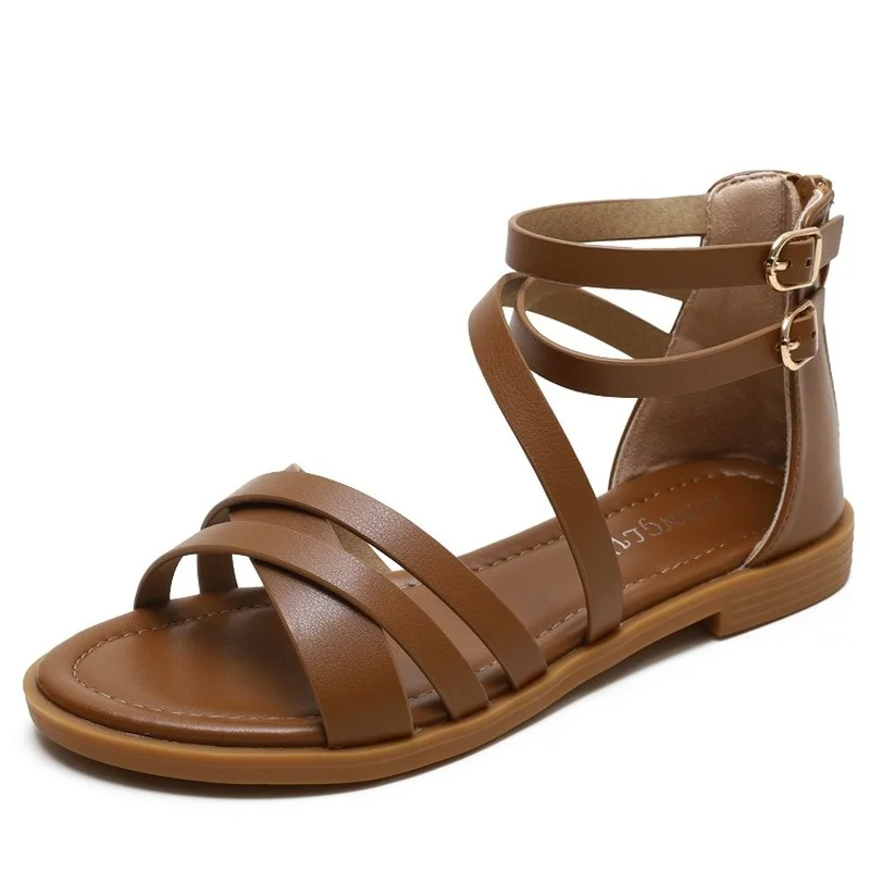 

NEW Beach Gladiator Rome Sandals Women Shoes Woman Summer Bohemia Fashion Casual Flat Ladies Sandles Sandalias Back Zipper