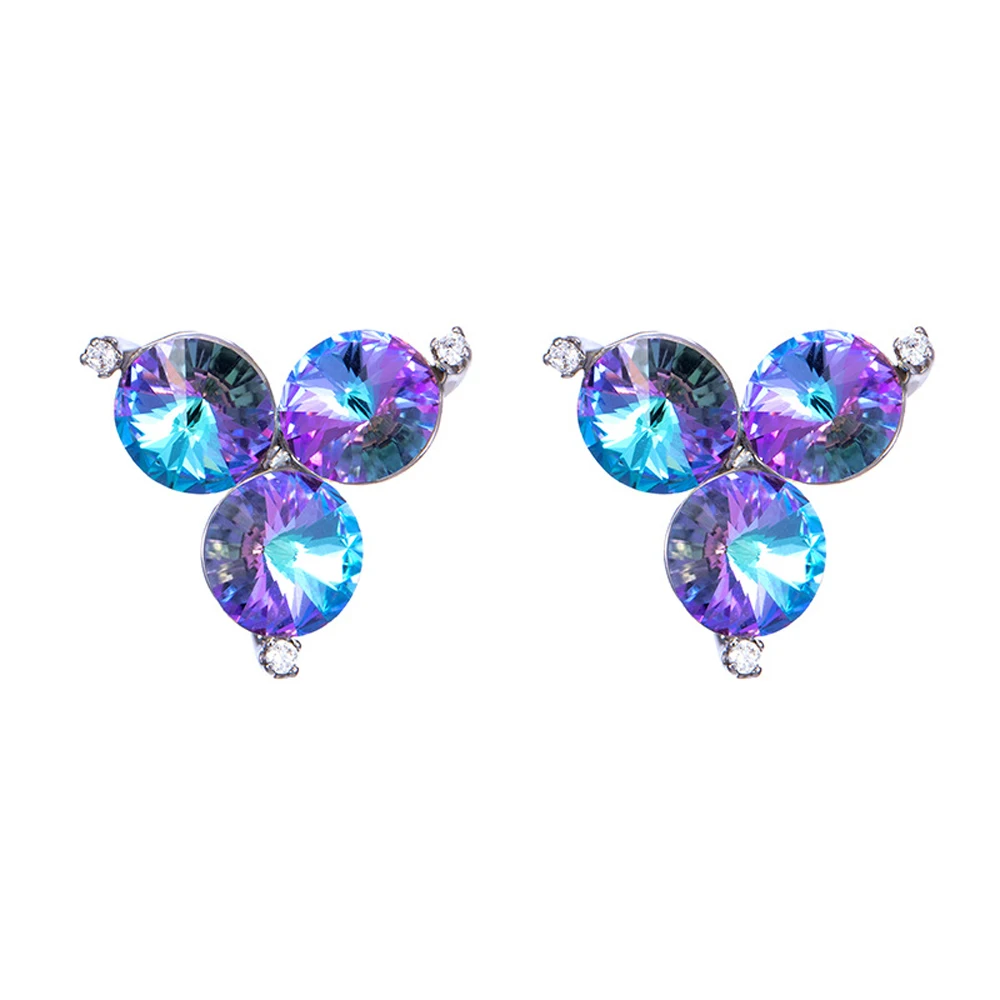 

Agsnilove Clover Crystal Stud Earrings Rhodium Plated Hypoallergenic Purple Earing Noble Generous Fashion Jewelry 2022 for Women