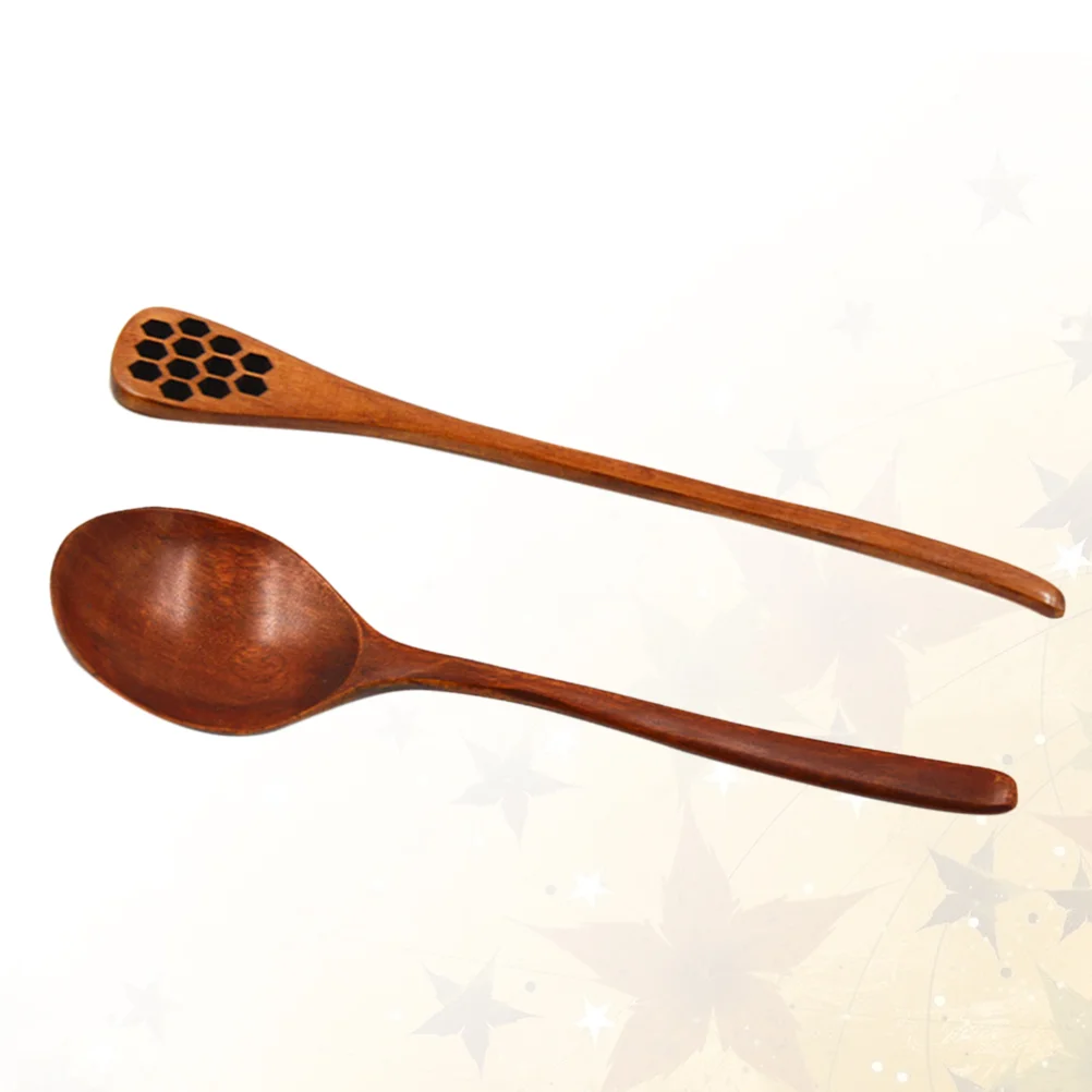 

2pcs Lightweight Wooden Handle Spoon Flatware Japanese Tableware Home