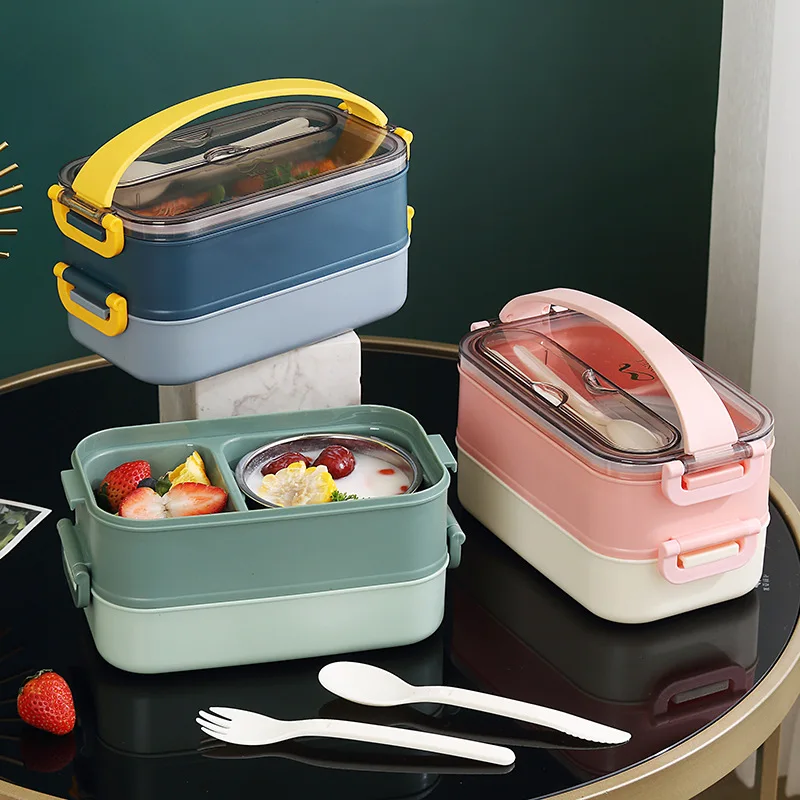 

Outai Stainless Steel Double-layer Lunch Box Soup Bowl Adult Microwave Lunch Box Student Lunch Box At Work Tableware