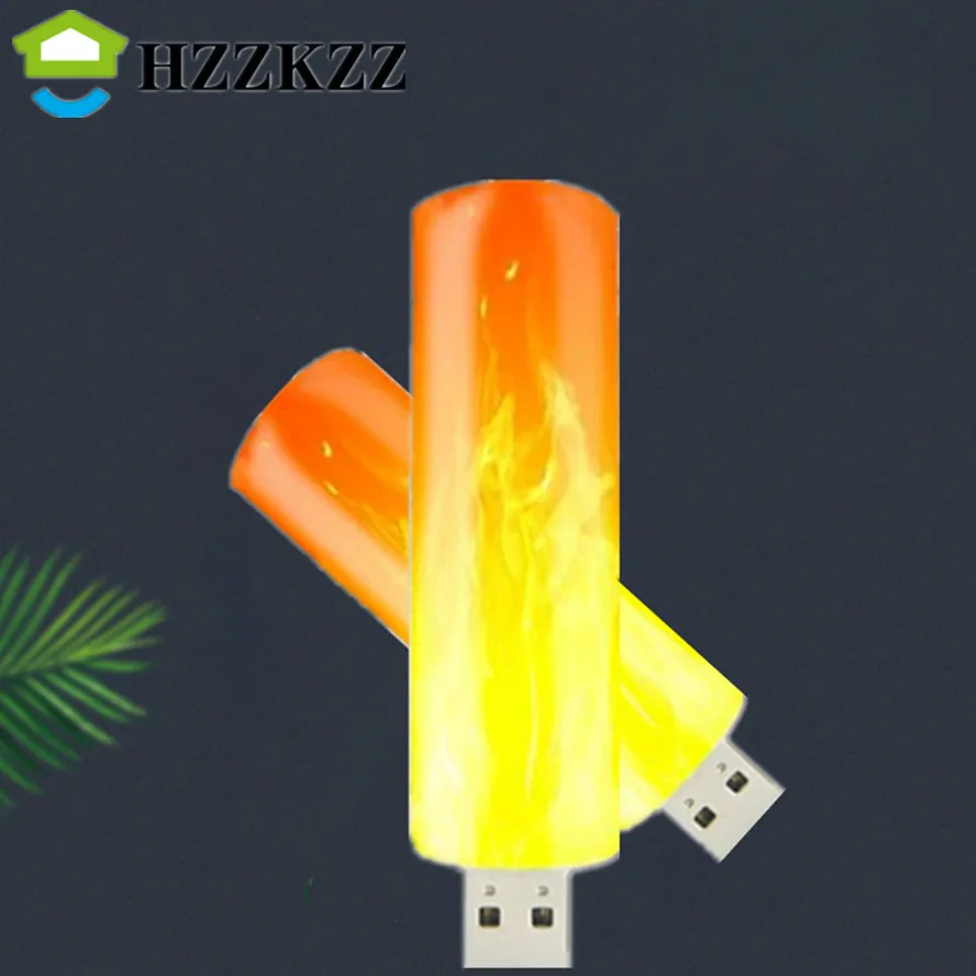  LED USB Atmosphere Light Flame Flashing Candle Lights Book Lamp for Power Bank Camping Lighting Cigarette Lighter Effect Light 