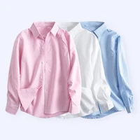 new korean boy shirts primary school uniform tops cotton big kids clothing teenage turn down collar button shirt clothes 4 16yrs