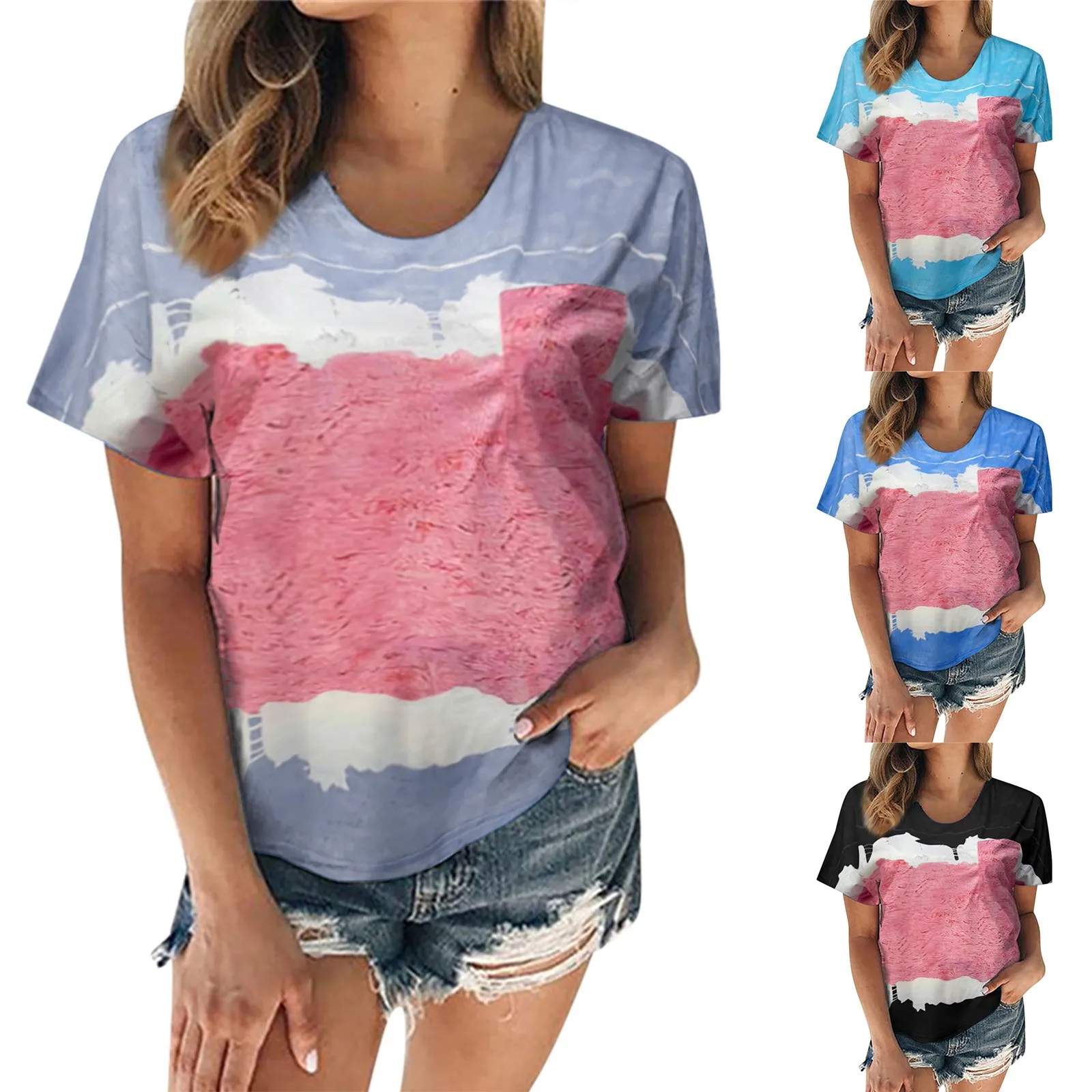 

Womens Summer Casual T Shirts O Neck Rolled Sleeve Loose Side Workout Clothes Women Silk Camisoles for Women