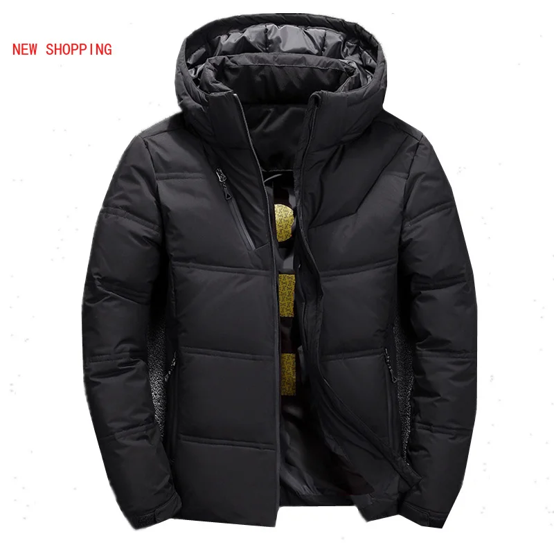 Quality Brand Men Down Jacket Slim Thick Warm Solid Color Hooded Outdoor Coats Fashion Casual Down Jackets Male Outwear black