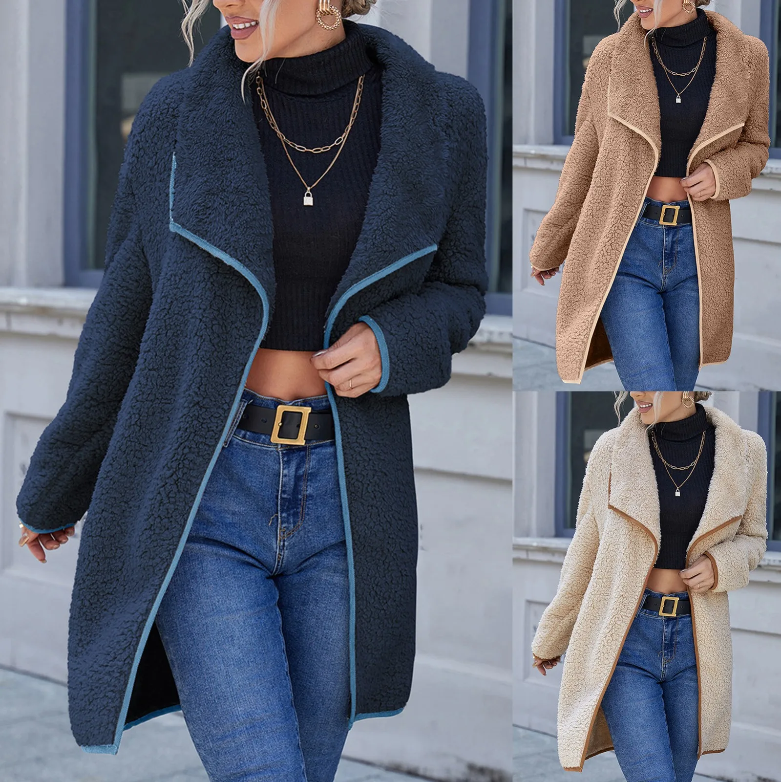 

Women'S Autumn And Winter Long Solid Color Big Lapel Long Sleeve h Jacket Eater Jacket Velour Jacket Womens Warm up Jacket