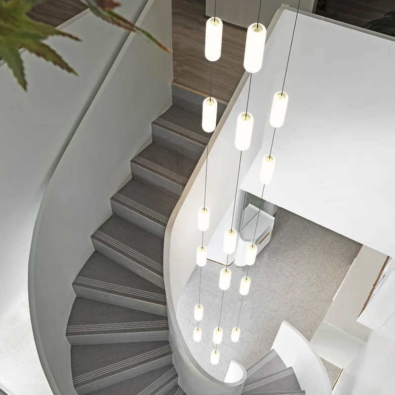 Stairwells Long Escalator Droplight Of Contemporary And Contracted Loft Villa Compound Floor Loft Hollow Messenger Wire Lamp