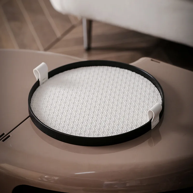 

Круглый поднос для украшений в скандинавском стиле, плетеный кожаный лоток для хранения, для гостиной, кухни, Настольная Косметическая тарелка для мелочей, украшение для дома