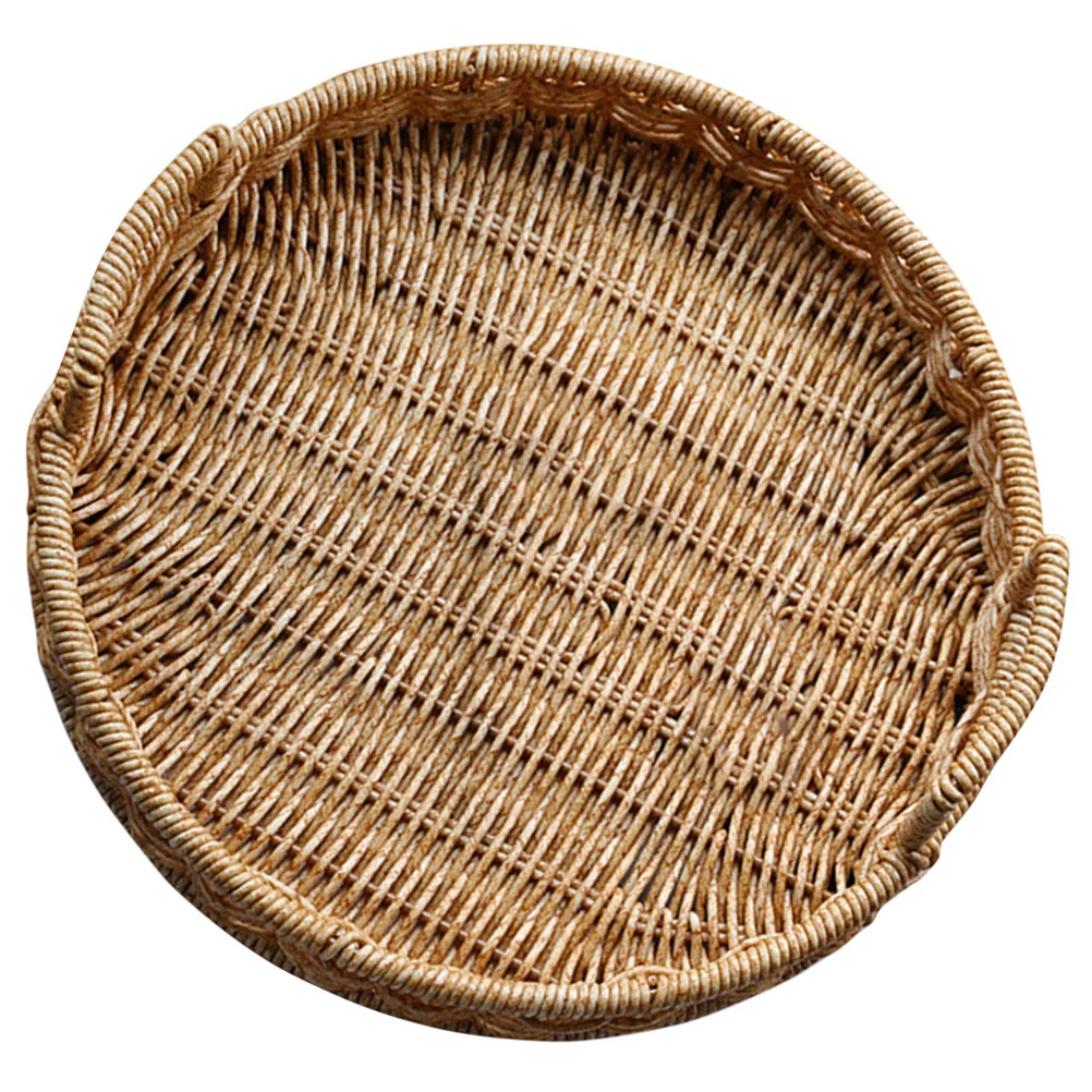 

Wicker Basket Household Woven Home Bread Serving Toilet Tank Tray Holder Coffee Table Round Vegetable Fruit Creative Baskets