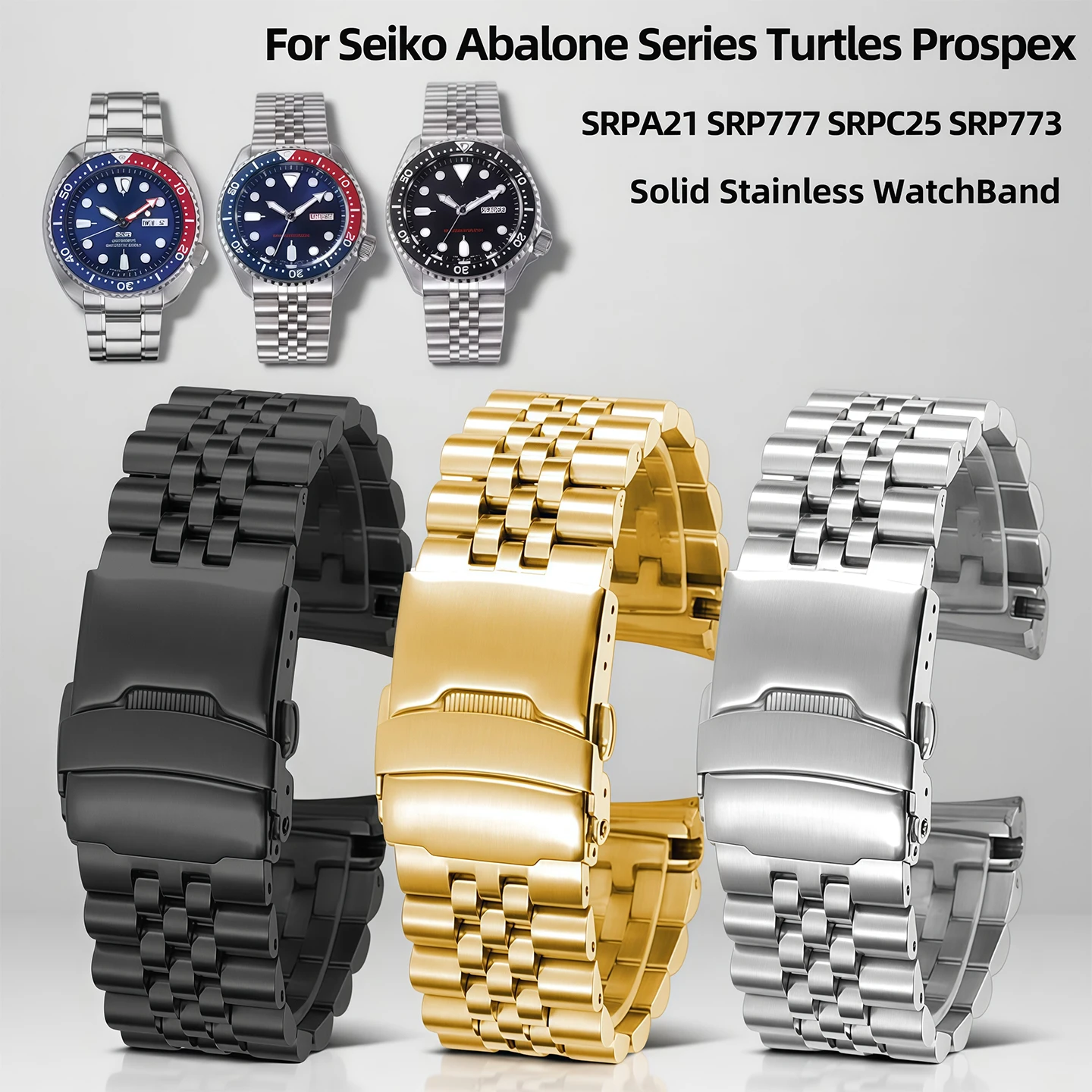 Фото Ремешок для часов из цельной нержавеющей стали 22 мм для Seiko Abalone Turtles Prospex SRPA21 SRP777 SRPC25 SRP773 SRP775 SRP779, мужской ремешок №3