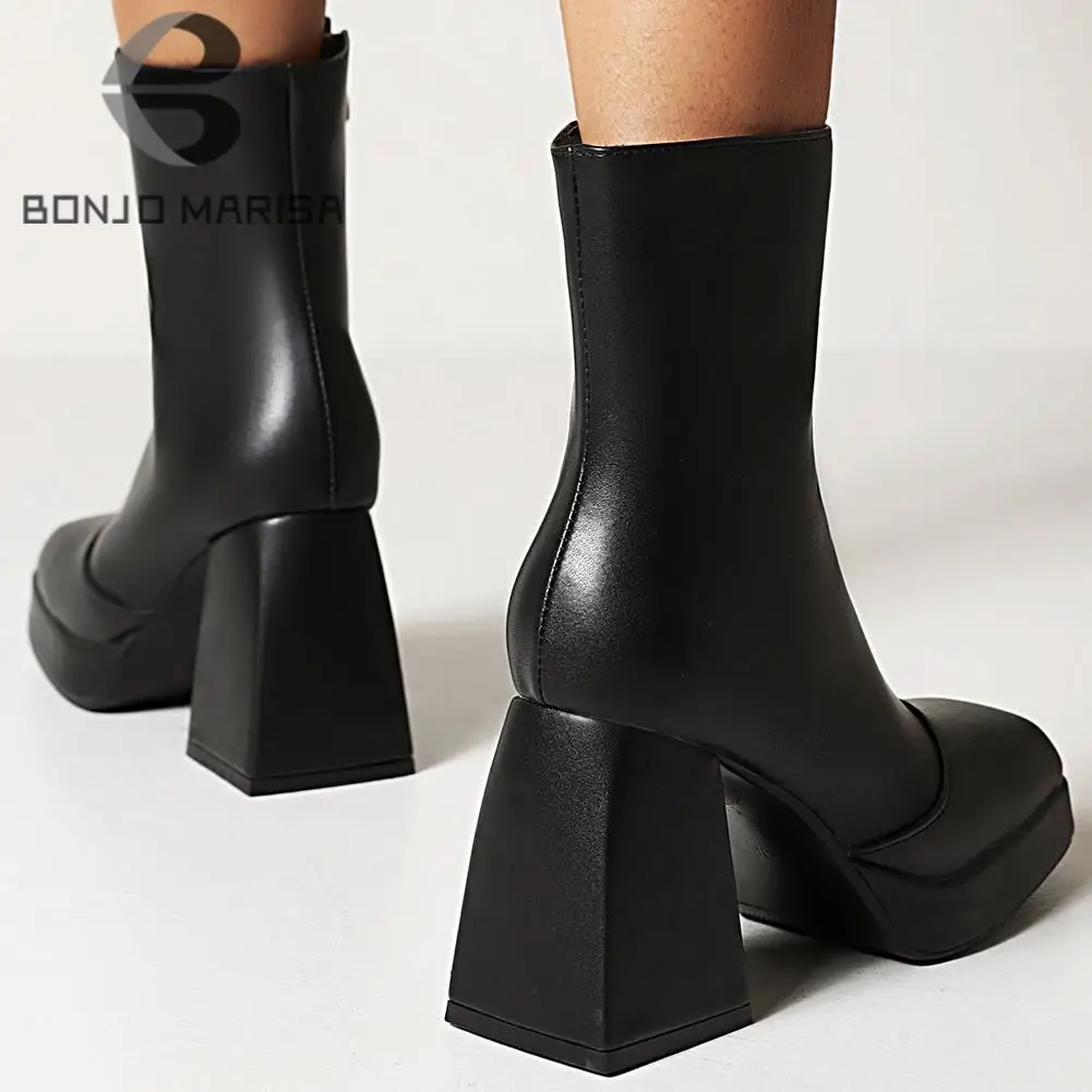 

Ботильоны BONJOMARISA женские на платформе, брендовые полусапожки на высоком каблуке, удобная Осенняя обувь на молнии в готическом стиле, черные
