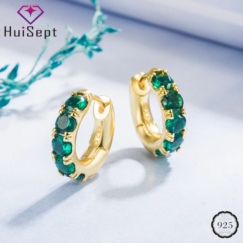 

HuiSept Trendy Women Earrings 925 Silver Jewelry with Emerald Gemstone Drop Earrings Accessories for Wedding Party Promise Gift