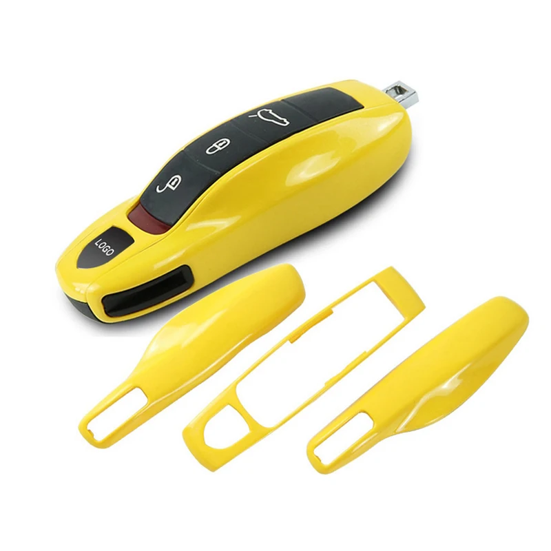 

3Pcs Fob Remote Key Case For Porsche Boxster Cayman 911 Panamera Cayenne Macan Key Cover Modified Key Yellow Shell Replacement