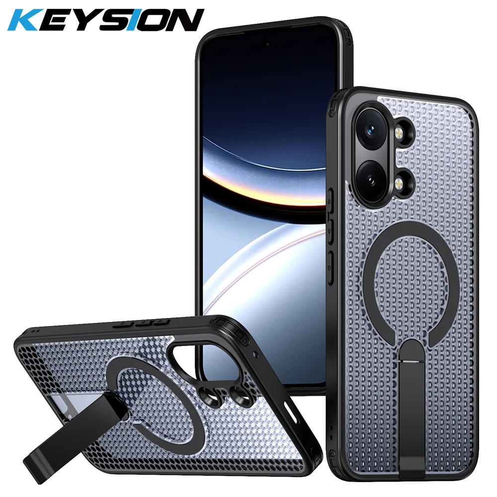 Фото Чехол KEYSION с полым корпусом для отвода тепла, совместимый с MagSafe, для Xiaomi POCO X8 Pro Max, магнитный, с охлаждением, скрытой подставкой, противоударный чехол для телефона №1