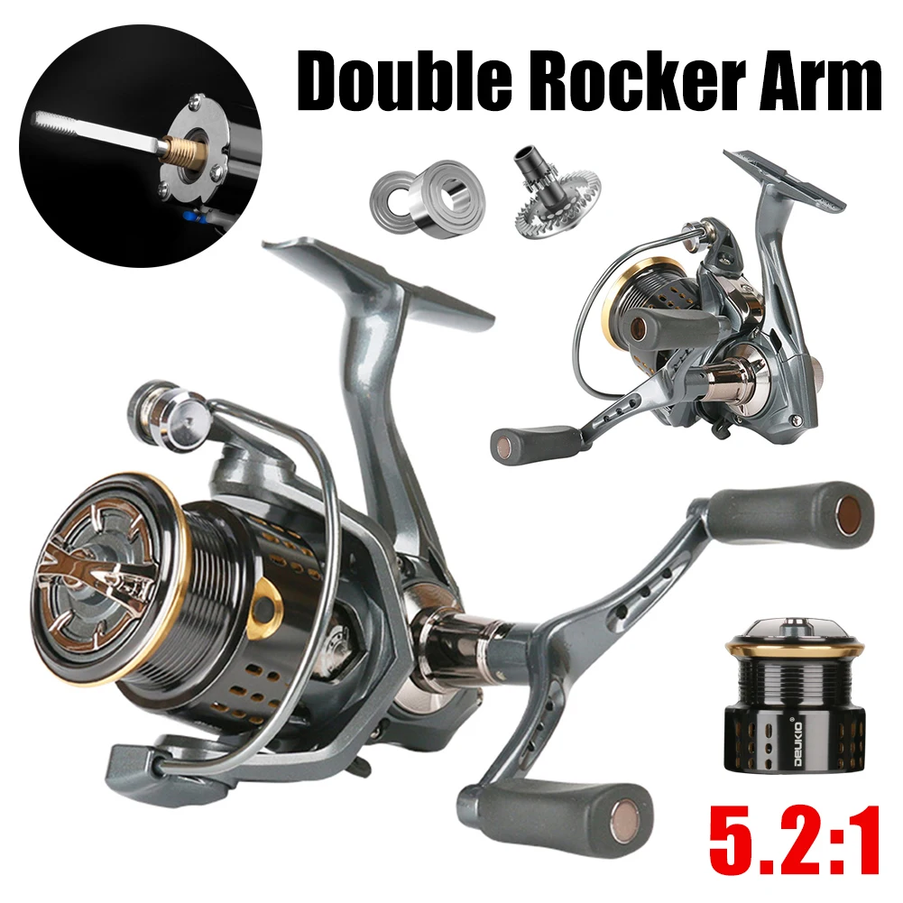 

Fishing Reel 4+1BB Spinning Reel 5.2:1 High Speed 6KG Max Drag Metal Shallow Spool Double Rocker Arms Fishing Tackles