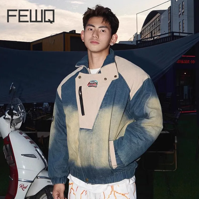 FEWQ 2024 осенне-зимняя новая американская джинсовая куртка винтажная лоскутная