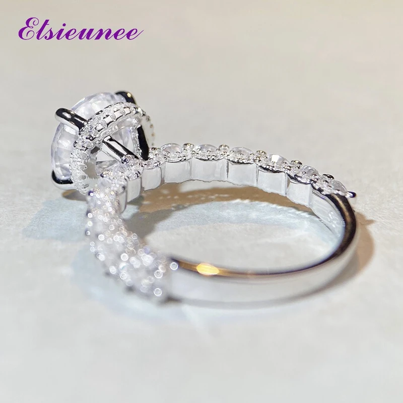 ELSIEUNEE 100% стерлинговое серебро 925 пробы 9 мм круглой огранки 3CT D цвет VVS1 кольца с