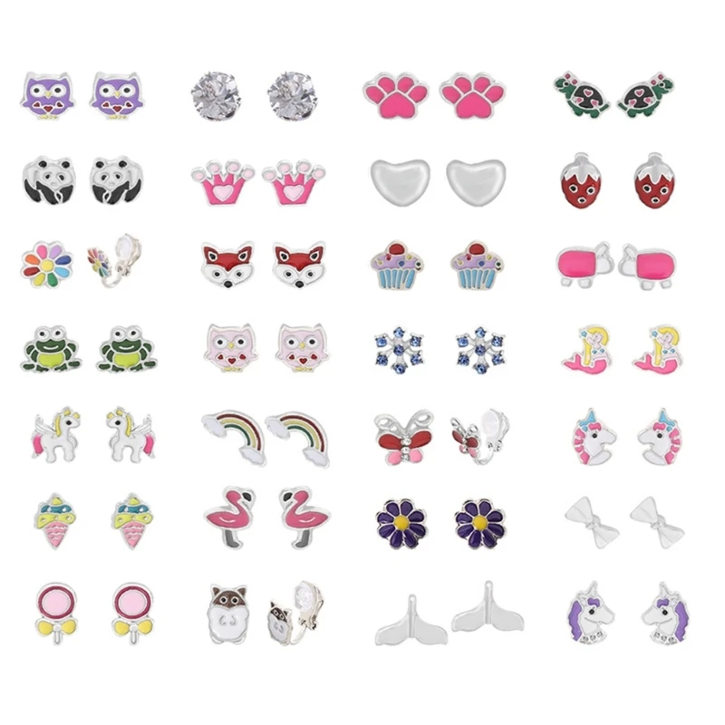 

28 Pairs Dress Up-Play Earrings Clip Earrings Set Cute Tiny Non-Piercing Earring