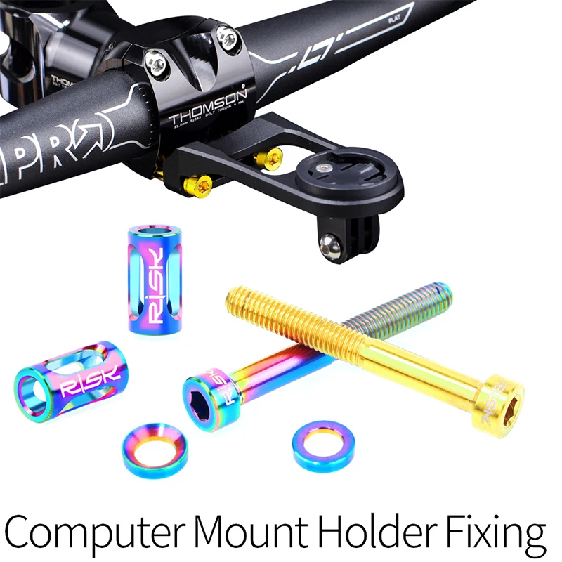 

RISK Titanium Alloy Bike Computer Holder Screws Extended Fixing Screw Set Bicycle Stem Extension Bracket Bolts M5X40mm