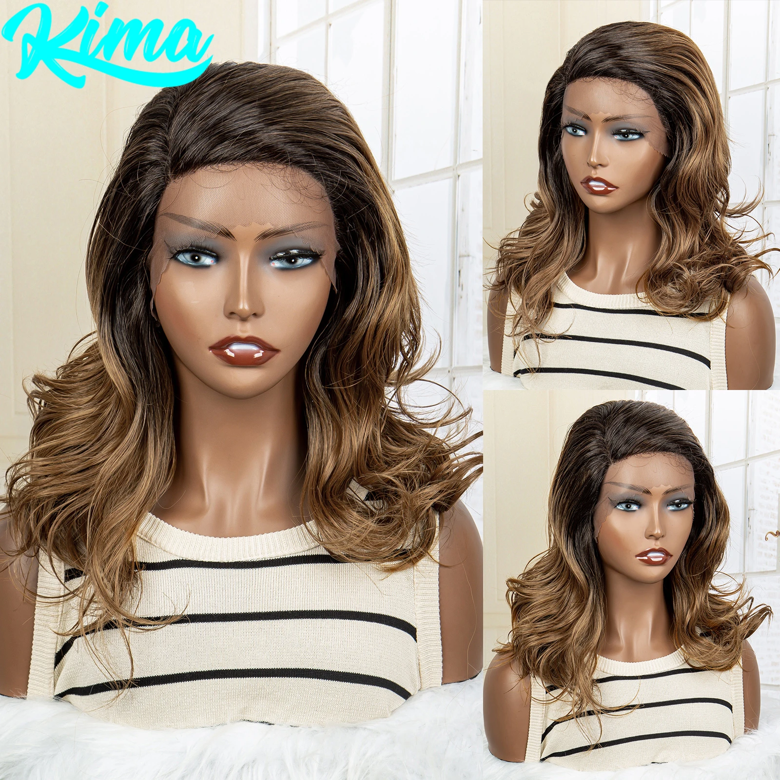 18-дюймовый Синтетический Парик Шнурка Прозрачная Сетка Фронтальная Часть