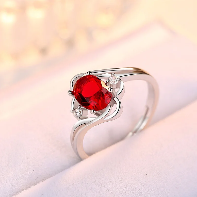 Женское кольцо с овальным Рубином Anillos Yuzuk открытое свадебное Ювелирное