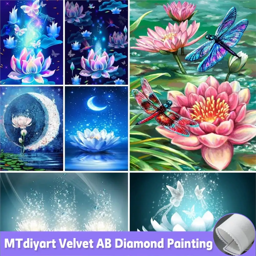 

New DIY Diamond Painting Cross Stitch Glowing Lotus Water Lilies Abstract Flower Full Diamond Embroidery Rhinestone Mosaic Decor