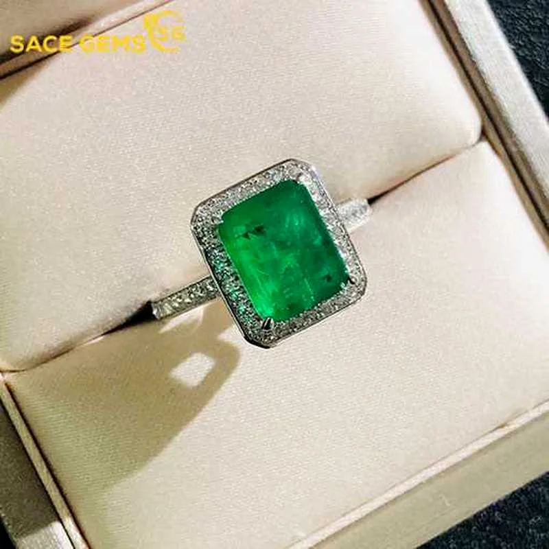 

SACE GEMS Solid 925 Sterling Silver Wedding Rings for Women Sparkling Emerald High Carbon Diamond Engagement Fine Jewelry Gift