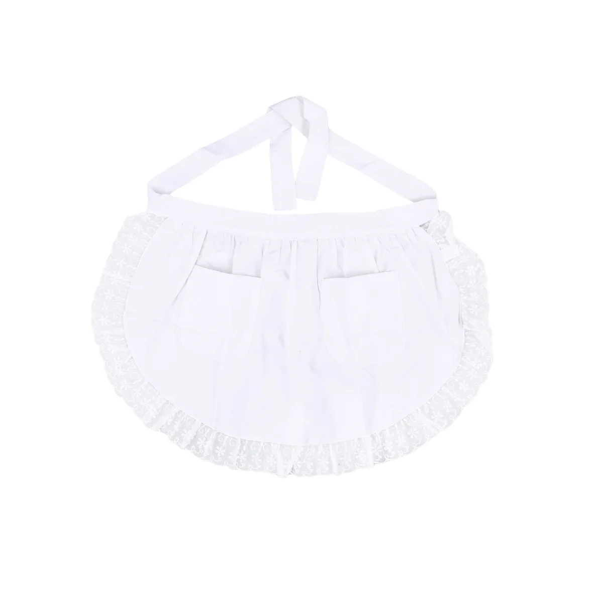 

Cotton Waist Apron Lace Short Apron with Pockets for Maid Waitress Servant (White)