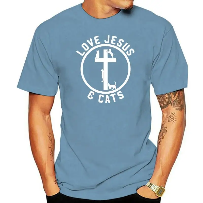 

Christian T Shirt Love Jesus Cats Lover Funny Religious Gift Camisas Men Funny Cotton Man Tops Shirt Casual Funny Top T-Shirts