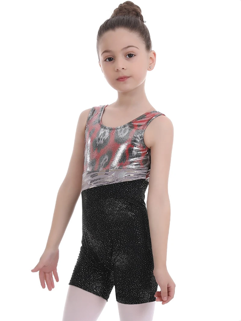 

Kids Girls Leopard Print Sparkly Rhinestone Rhythmic Gym Dancer Class Tutu Costume Performance Gymnastics Leotard Dancewear
