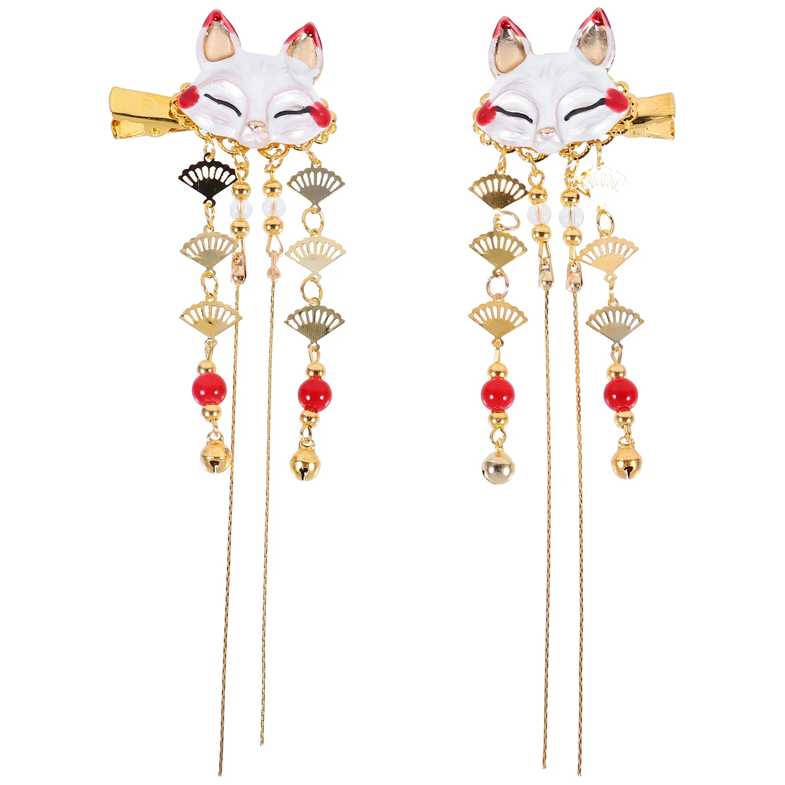 

2 Pcs Fox Tassel Clip Women Hairpin Alloy Barrettes Clips Wedding Chinese Styled Theme Tiara Cartoon Mask Pearl