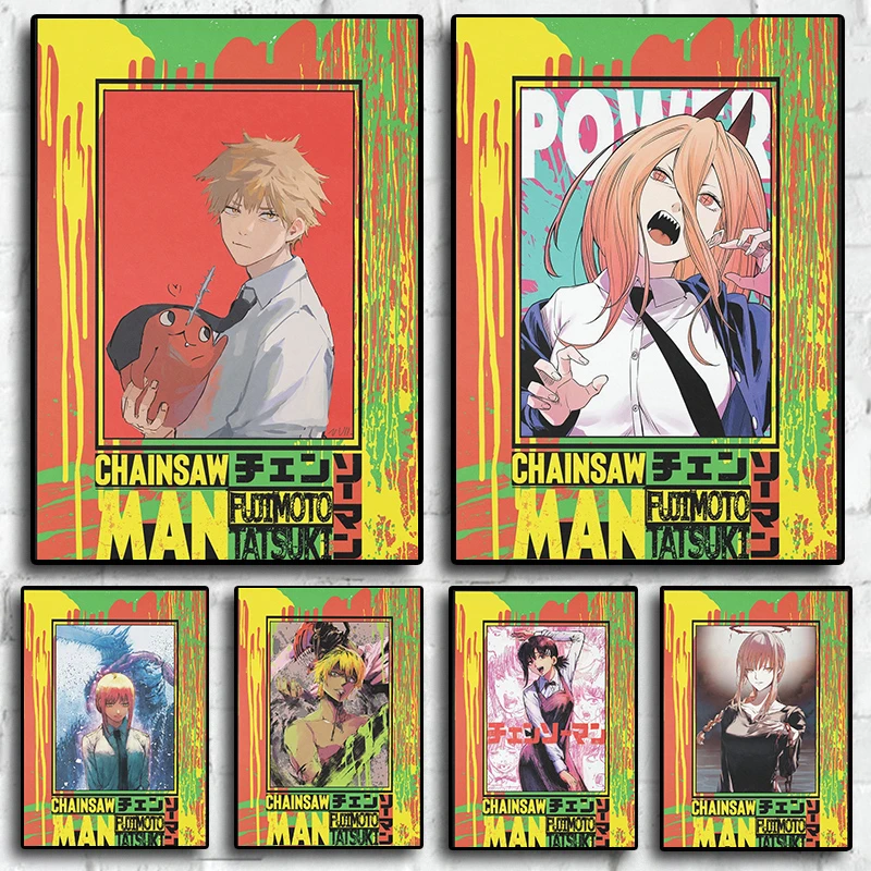 

Плакаты с аниме-фигурками, человек-бензопила, плакат Power Denji Aki, манга, эстетическое украшение, Картина на холсте, настенное искусство, кавайный Декор для комнаты