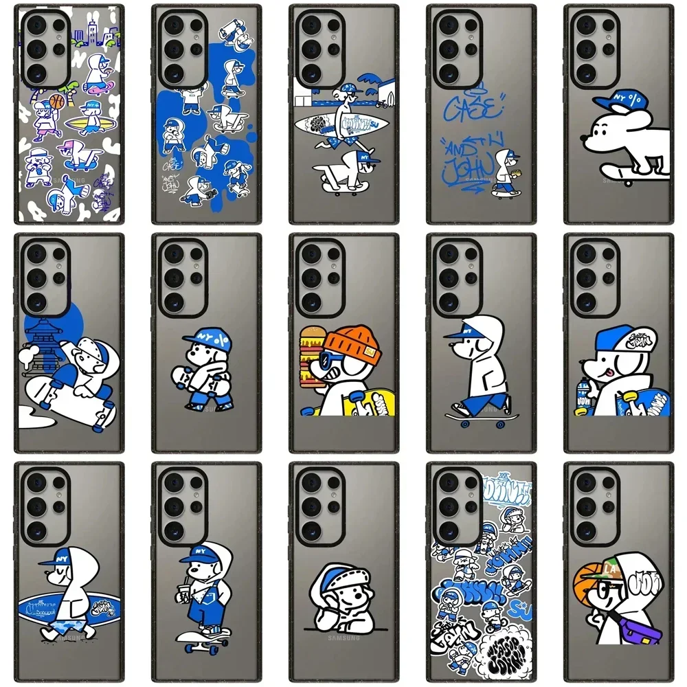 Акриловый черный чехол с изображением собаки для скейтборда Samsung Galaxy S24 S23 S22 Ultra +
