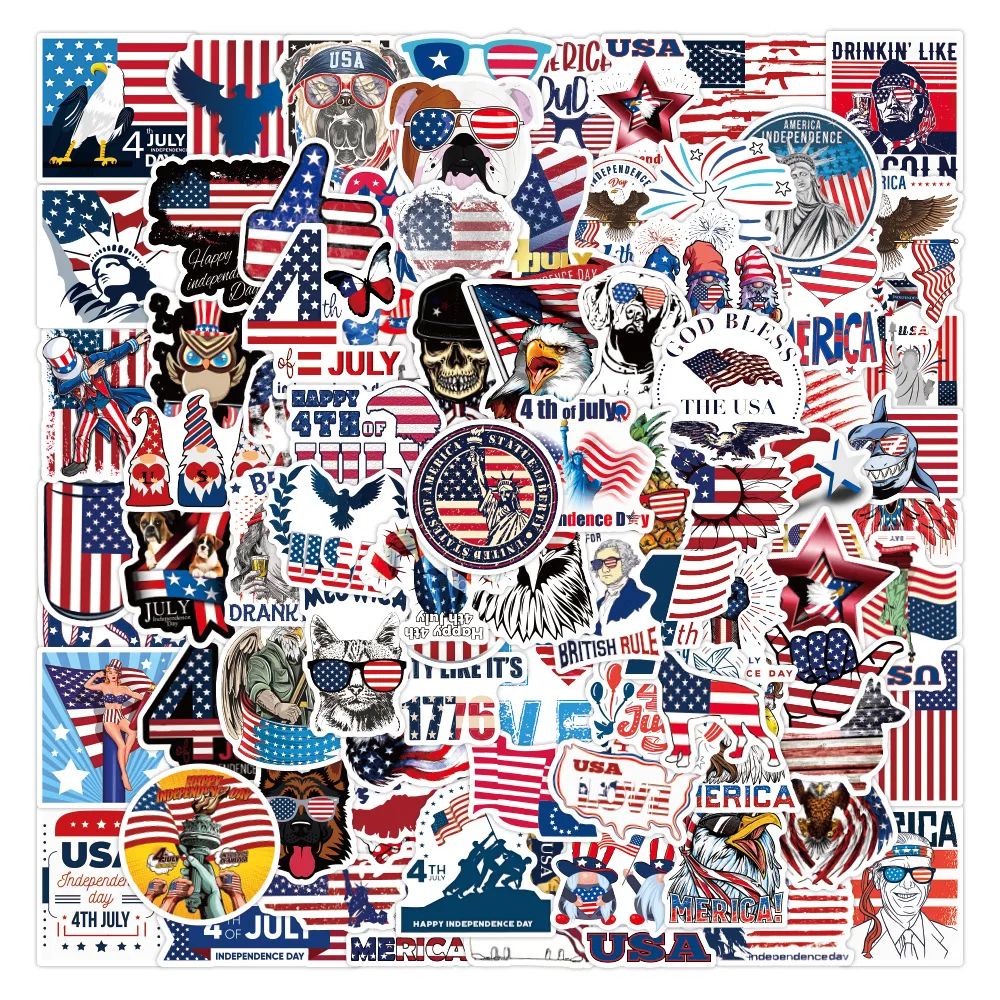 

100PCS American Flag Independence Day Scrapbook Journal Luggage Phone Waterproof Graffiti Sticker Decal Refrigerator Kid Toys