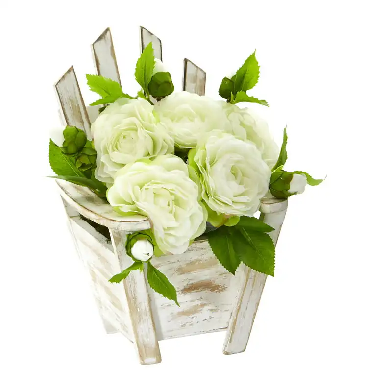 

9in. Camellia Artificial Arrangement in Chair Planter, White Wedding Party Vase Home Autumn Decoration Fake Flower