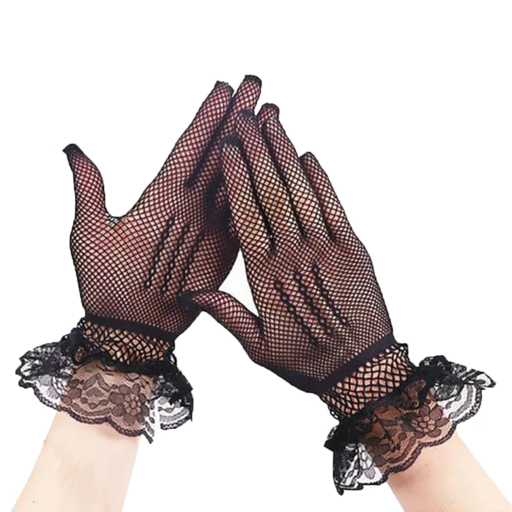 

2022 Women Mesh Gloves Sexy Lace Summer Sunscreen Driving Evening Black White Prom Party Female's Tulle Mitten