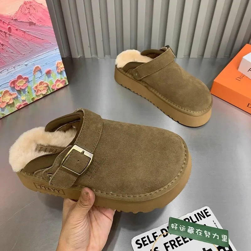 Обувь Женские тапочки Меховые шлепанцы Тапочки на платформе с закрытым носком