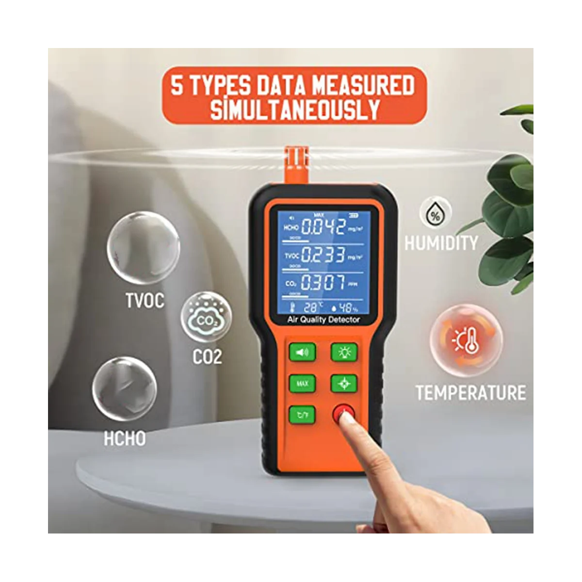 5 в 1 тестер качества воздуха для дома CO2 TVOC HCHO влажность