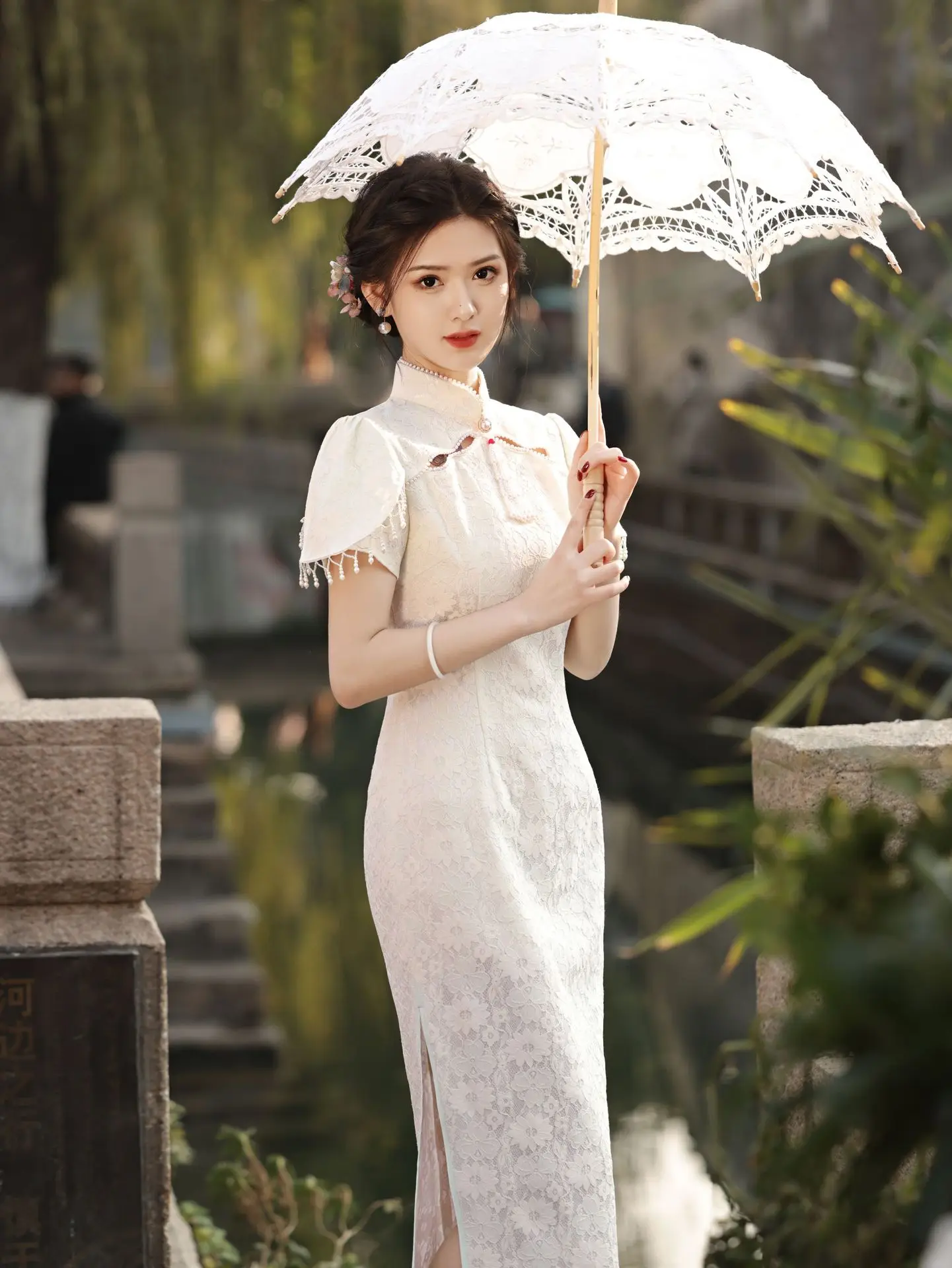 Новое улучшенное молодежное платье-Ципао в китайском стиле кружевное