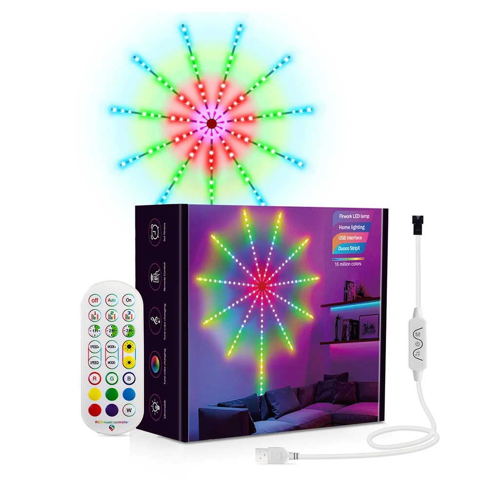 

Firework Lights Kit 156LED with Music Sound Remote Control DC 5V Firework Lights for Room Party Christmas Holiday Decoration