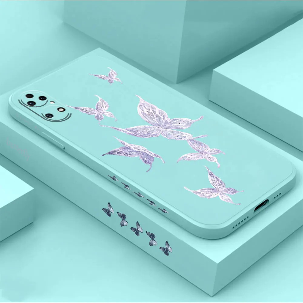Aurora Butterfly Phone Case For Huawei P60 P50 P40 P30 P20 Mate 50 40 30 20 20X 10 Colour Liquid Silicone Cover Funda Cqoue Capa
