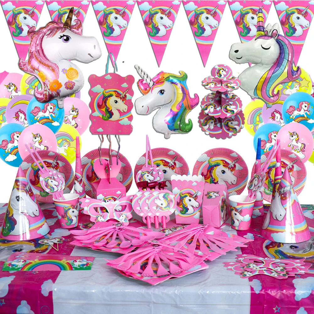 Облако Единорог Лошадь День Рождения Пиньята Тарелка Чашка tablecolth Воздушный шар