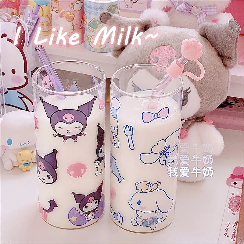 

Стакан Kawaii Sanrios Kuromi, прозрачный, соломенный, с рисунком из мультфильмов
