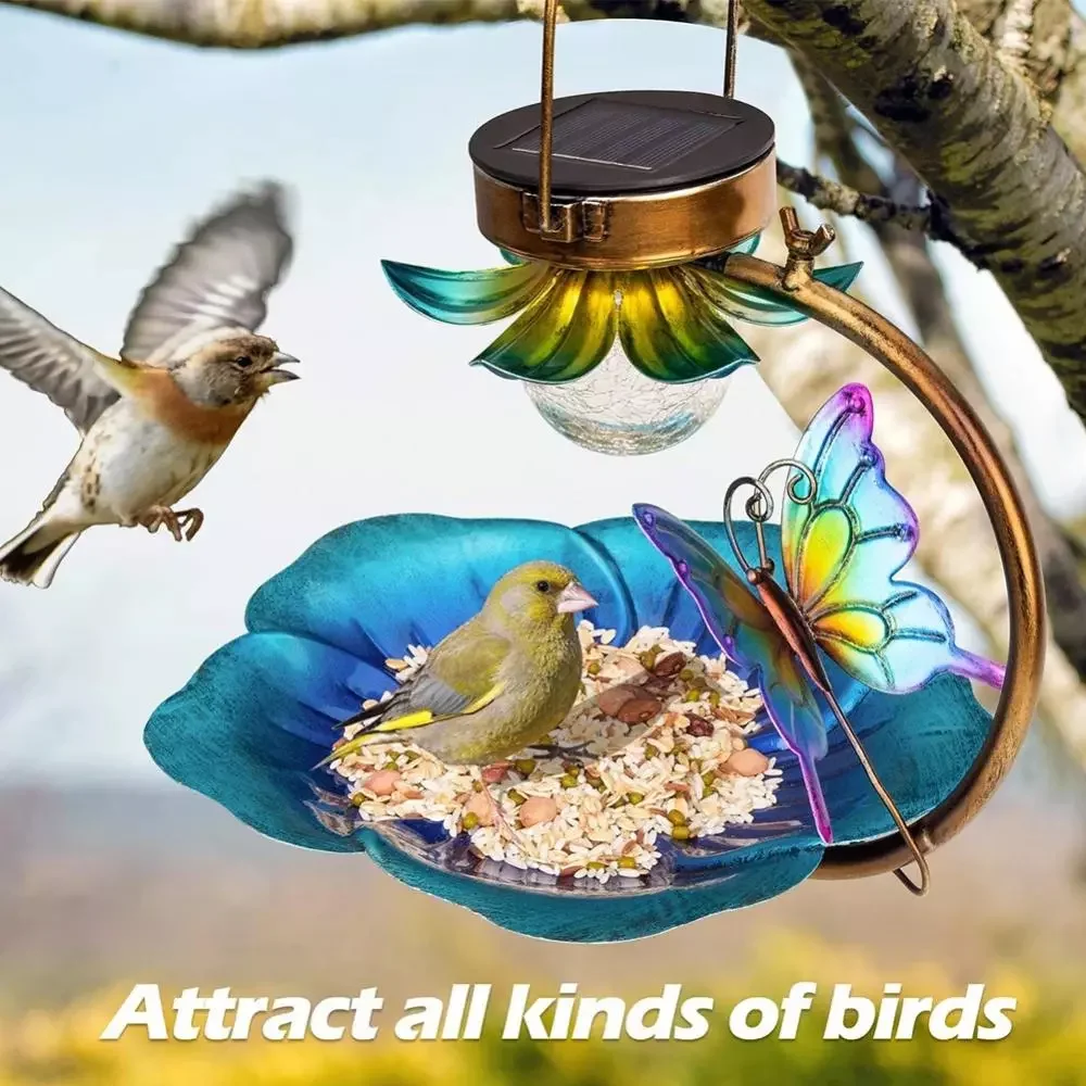 

NEW2023 Solar Powered Bird Bath Outdoor Hanging Waterproof Wild Bird Feeders Garden Lantern Lights Tray Birdfeeder Solar Garden