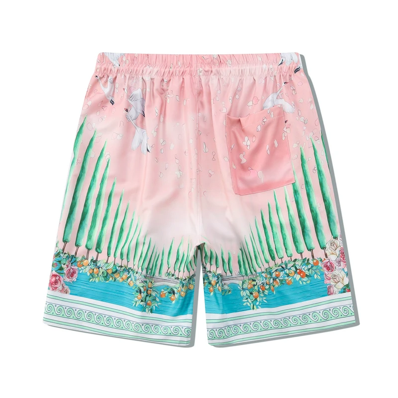 Casablanca Short Thin Fabric Summer Set Speckled Dog Court Garden Contrast Set Men's Women's Hawaii Beach Tennis Club Shirt Set