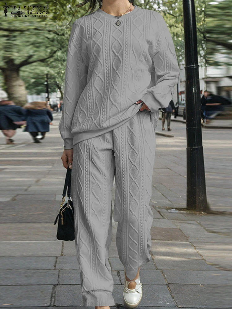 ZANZEA толстовка с длинными рукавами осень 2024 комплекты брюк однотонная уличная