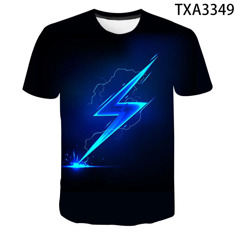 Фото Fashion Summer Thunderbolt T Shirt Men Women Children Lightning Flash 3D Print T-shirt Boy Girl Kids Short Slevee Tops Cool Tee №4