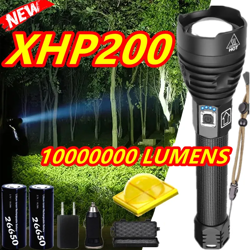 NEW XHP200 Strong Flashlight 2000M Long Shot Brightest Tactial Light Powerful LED Torch Telescopic Zoom Portable Aluminum Lanter