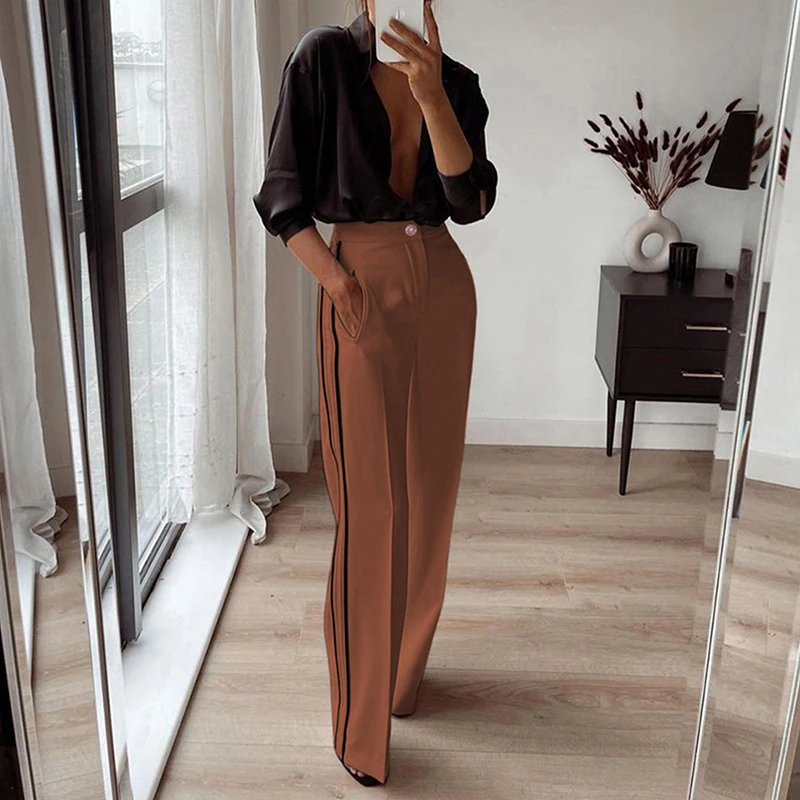 Женские прямые длинные брюки с высокой талией и карманами цвет в ассортименте