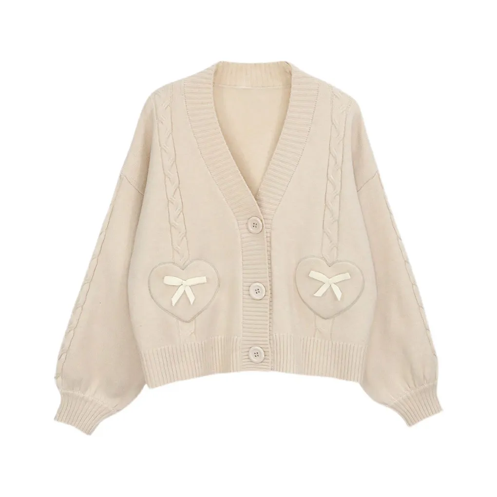 

Женский вязаный кардиган с длинным рукавом и V-образным вырезом